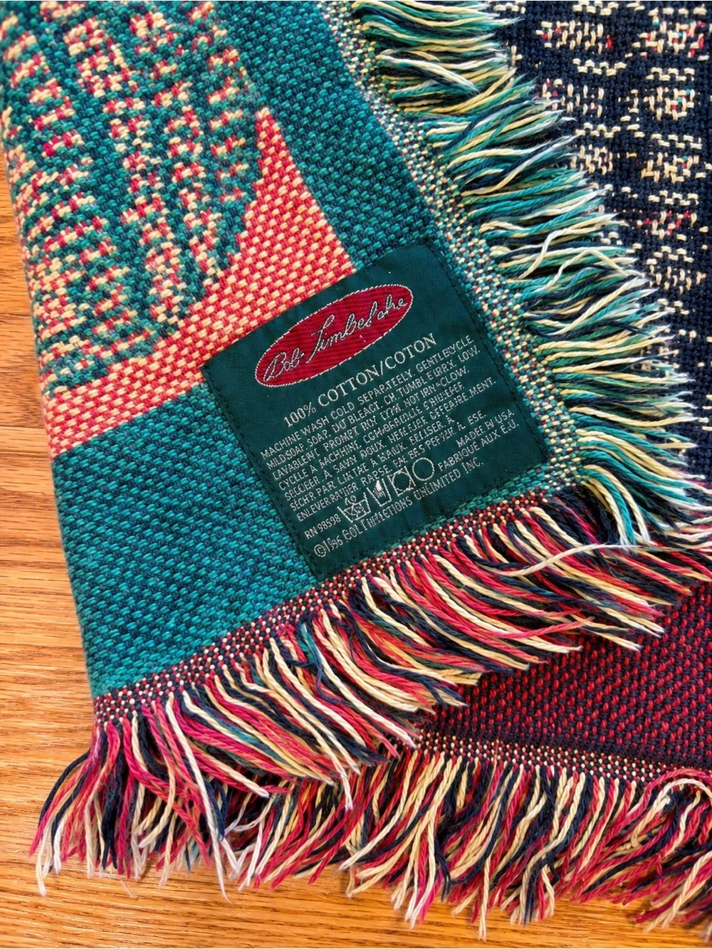 Vintage 1996 Bob Timberlake Home Collection Woven Cotton Tapestry Throw Blanket